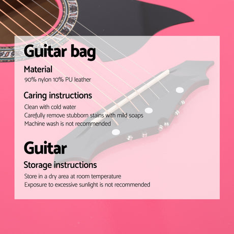 Alpha 38 Inch Acoustic Guitar Folk Cutaway Steel String Pink With Carry Bag