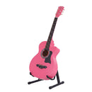 Alpha 38 Inch Acoustic Guitar Wooden Body Steel String Full Size w/ Stand Pink