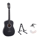 Alpha 38 Inch Classical Acoustic Guitar with Folding Stand Capo and String Set Black