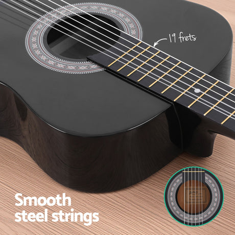 Alpha 38 Inch Acoustic Guitar Full Size Classical Cutaway Nylon String Black
