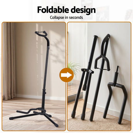 Alpha Iron Adjustable Guitar Stand Folding Instrument Holder Acoustic Bass Rack Black