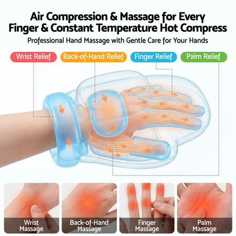 Livemor Hand Massager with Heat and Compression for Arthritis Carpal Tunnel | Large Hand Chamber Fits Left or Right Hand, with 5 Compression Levels, 3 Modes, and 3 Heat Levels, Gift for Women Men