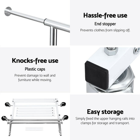 Artiss 2X Clothes Rack Double Rod Airer Rail Coat Stand Adjustable Hanger