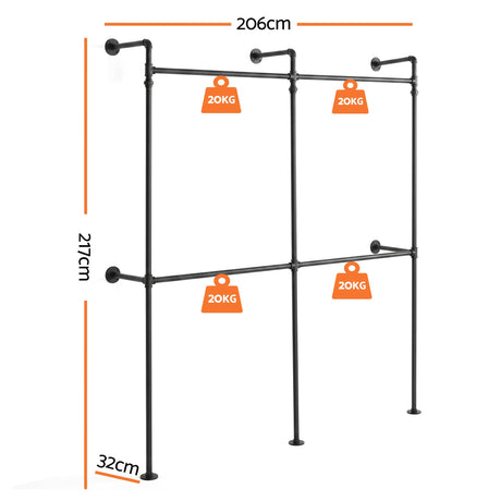 Artiss Industrial Pipe Clothing Rack Garment Clothes Display Stand Wall Mounted