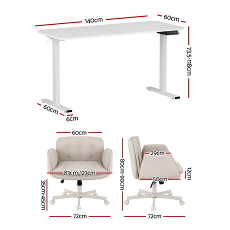 Artiss Criss Cross Chair with Wheels & Adjustable Armrests and Electric Standing Desk 140cm with Memory Presets, Ergonomic Cross Legged Chair and Office Desk Set