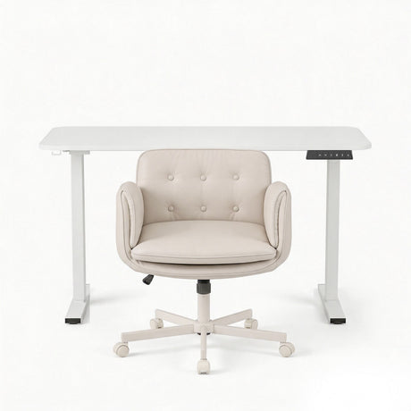 Artiss Criss Cross Chair with Wheels & Adjustable Armrests and Electric Standing Desk 140cm with Memory Presets, Ergonomic Cross Legged Chair and Office Desk Set