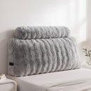 Giselle Wedge Pillow Headboard, Easy Wash Zipper Cover & Anti-Flat Foam, Couch Lumbar Support for Dorm Readers, 340g Faux Rabbit Fur with Dual Pockets, King Single