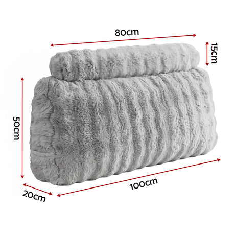 Giselle Wedge Pillow Headboard, Easy Wash Zipper Cover & Anti-Flat Foam, Couch Lumbar Support for Dorm Readers, 340g Faux Rabbit Fur with Dual Pockets, King Single
