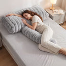 Giselle Wedge Pillow Headboard, Easy Wash Zipper Cover & Anti-Flat Foam, Couch Lumbar Support for Dorm Readers, 340g Faux Rabbit Fur with Dual Pockets, King Single