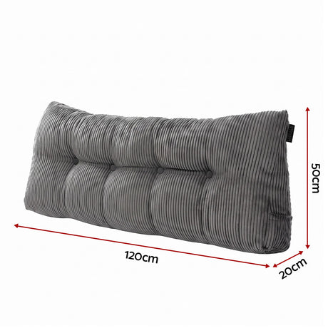Giselle Headboard Pillow for Sitting in Bed, Upgraded Shredded Foam Reading Wedge Cushion for Lumbar Support, 320g Corduroy Backrest with Side Pockets for Dorm Daybed, Double