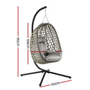 Gardeon Outdoor Swing Chair with Stand Cushion Rattan Furniture Grey