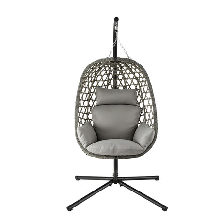Gardeon Outdoor Swing Chair with Stand Cushion Rattan Furniture Grey