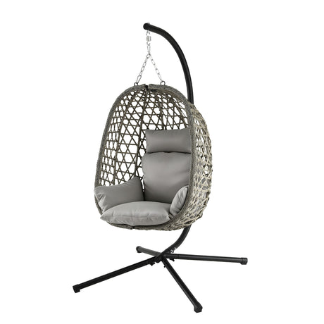 Gardeon Outdoor Swing Chair with Stand Cushion Rattan Furniture Grey