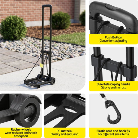 Giantz Folding Trolley Portable Hand Truck Lightweight Travel Luggage Black