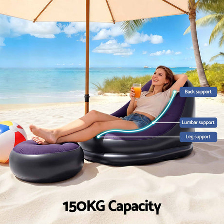 Gardeon Inflatable Chair with Ottoman Air Sofa Blow Up Air Chair for Camping with Pump Purple