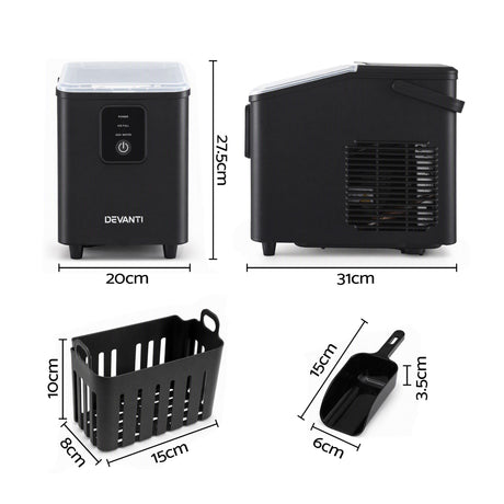 Devanti Ice Maker 11-12kg Portable Bullet Cube Machine Black