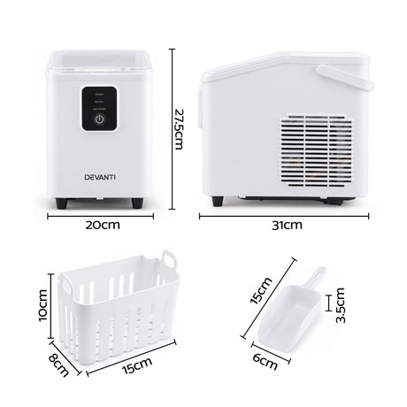 Devanti Ice Maker 11-12kg Portable Bullet Cube Machine White