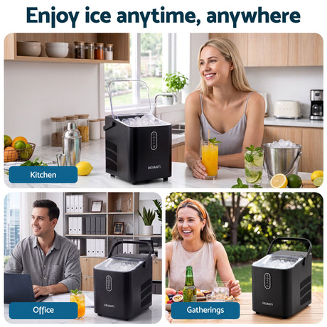 Devanti Ice Maker Portable Ice Machine Countertop Bullet Cube 12KG Black