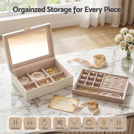 Embellir 2 Layer Jewellery Box Organiser with Clear Lid White
