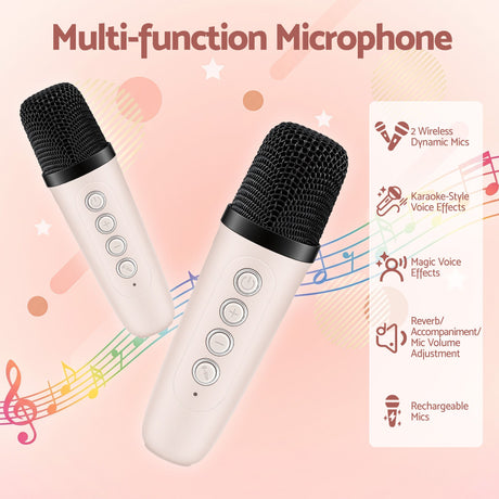 Alpha Mini Portable Karaoke Machine for Adults Kids with 2 Wireless Microphones
