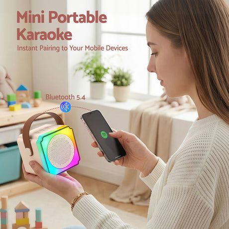 Alpha Mini Portable Karaoke Machine for Adults Kids with 2 Wireless Microphones