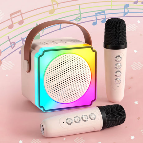 Alpha Mini Portable Karaoke Machine for Adults Kids with 2 Wireless Microphones