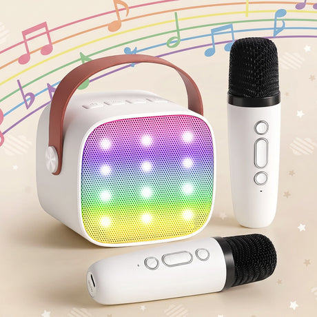 Alpha Mini Portable Karaoke Machine for Adults Kids with 2 Wireless Microphones