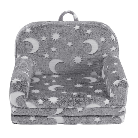 Keezi Kids 2-in-1 Fold Out Sofa Bed with Removable Washable Cover, Carry Handle, Storage Pocket, Glow in the Dark, Grey