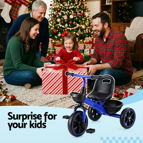 RIGO Tricycle Bike, Kids Bike with 3 wheels, basket Carbon Steel 68cm Blue