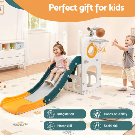 Keezi Kids Slide Set Basketball Hoop Outdoor Playground Outdoor Toys Telescope Storage