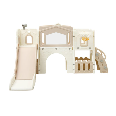 Keezi Kids Slide Set Toddler Indoor Playset With Drawing Board Beige