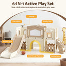 Keezi Kids Slide Set Toddler Indoor Playset With Drawing Board Beige
