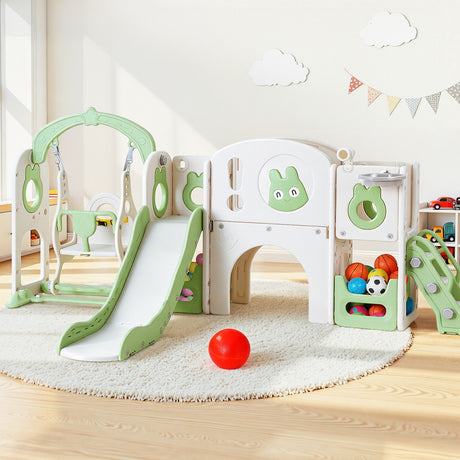 Keezi Kids Slide Swing Set Basketball Hoop Ring Football Outdoor Toys 140cm Green