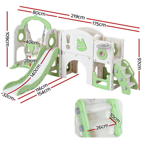 Keezi Kids Slide Swing Set Basketball Hoop Ring Football Outdoor Toys 140cm Green