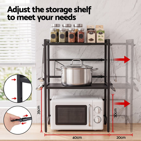 Artiss Kitchen Bakers Rack 40-60CMX78CM Metal Microwave Stand Black