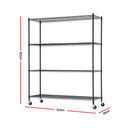 Artiss 4-Tier Kitchen Rack Shelf with Wheels Shelving 152x45x187CM Adjustable Metal Storage Shelves