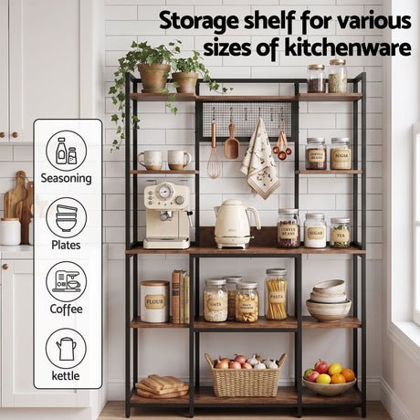 Artiss Kitchen Rack with 6 Hooks Microwave Storage Shelf 120cm x 170cm