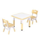 Keezi Kids Table and 2 Chairs Set Height Adjustable Toddler Desk and Chair Set for Ages 3-8, Activity Table with Graffiti Desktop for Learning Drawing Playing, Yellow