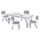 Keezi Kids Table and 4 Chairs Set Height Adjustable Toddler Desk and Chair Set for Ages 3-8, Children Activity Table with Graffiti Desktop for Learning Drawing Playing, Grey