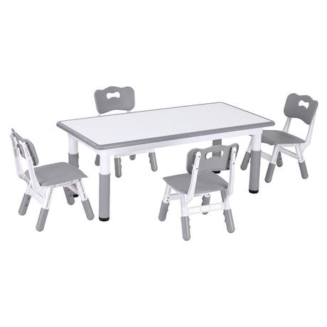 Keezi Kids Table and 4 Chairs Set Height Adjustable Toddler Desk and Chair Set for Ages 3-8, Children Activity Table with Graffiti Desktop for Learning Drawing Playing, Grey