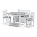 Keezi 2 in 1 Kids Table and Chair Set, Activity Table with Storage Bench and 2 Chairs for Reading, Drawing, Writing, Snack Time & Arts Crafts, 4 PCS Toddler Table and Chair Set, Grey