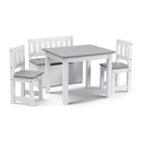Keezi 2 in 1 Kids Table and Chair Set, Activity Table with Storage Bench and 2 Chairs for Reading, Drawing, Writing, Snack Time & Arts Crafts, 4 PCS Toddler Table and Chair Set, Grey