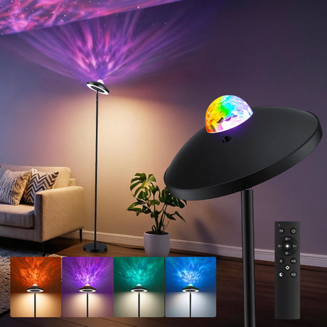 Artiss 2-in-1 LED Floor Lamp with Galaxy Projector &Remote, 178cm Tall Torchiere Standing Light with Dynamic RGB Aurora Stepless 4 Colour Temperatures, 1H Timer for Living Room, Bedroom Kids Room