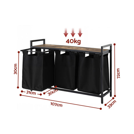 Artiss Laundry Basket with 3 Pull-out Bags Metal Frame Black