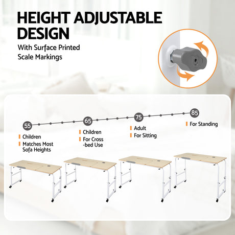 Artiss Mobile Laptop Desk Overbed Table Adjustable Computer Stand Bedside Cart