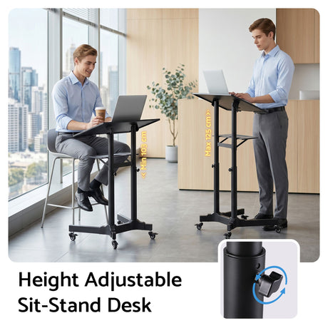 Artiss Mobile Lectern Stand, Adjustable Sit-to-Stand Presentation Podium w/ Wheels Black