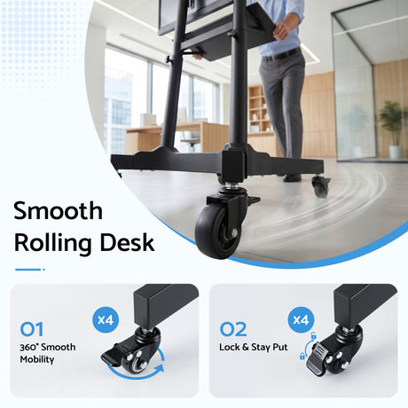Artiss Mobile Lectern Stand, Adjustable Sit-to-Stand Presentation Podium w/ Wheels Black
