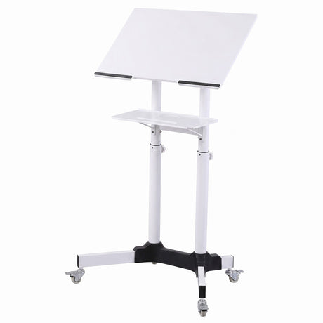 Artiss Mobile Lectern Stand, Adjustable Sit-to-Stand Presentation Podium w/ Wheels White