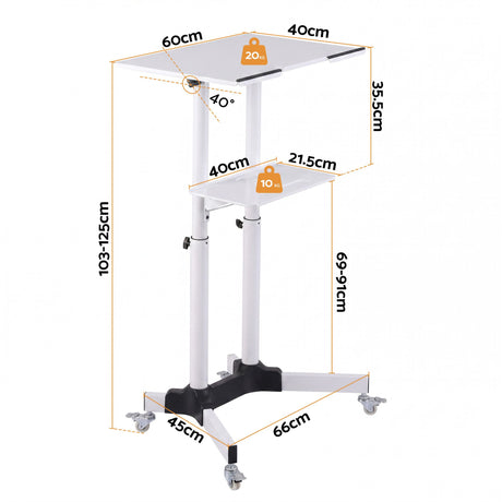 Artiss Mobile Lectern Stand, Adjustable Sit-to-Stand Presentation Podium w/ Wheels White