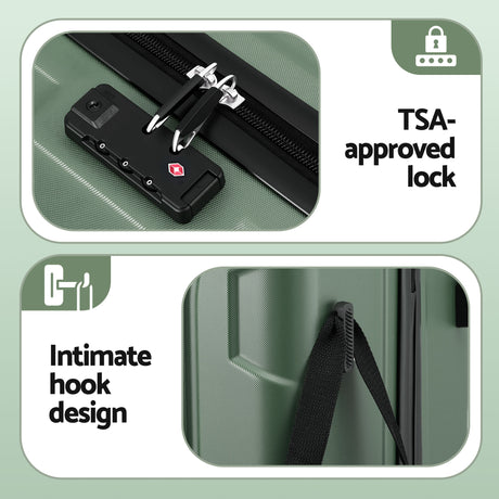 Wanderlite 3pcs Luggage Suitcase Set Trolley Travel TSA Lightweight Hard Case Grey Green
